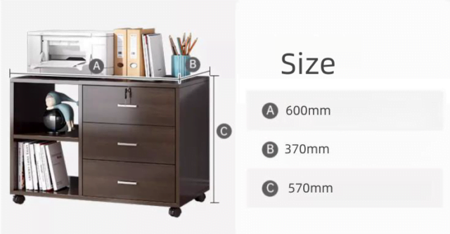 Three-drawer and two-compartment filing cabinet