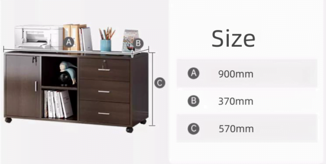 Three-drawer, one-door, and lockable filing cabinet